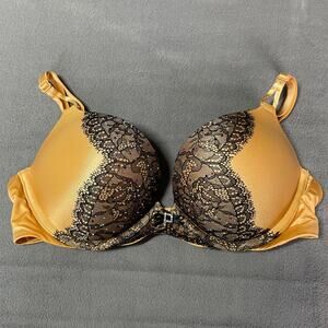Victoria's Secret Bra 34B Gold Miraculous Plunge Padded 2 Cup Push Up Bombshell